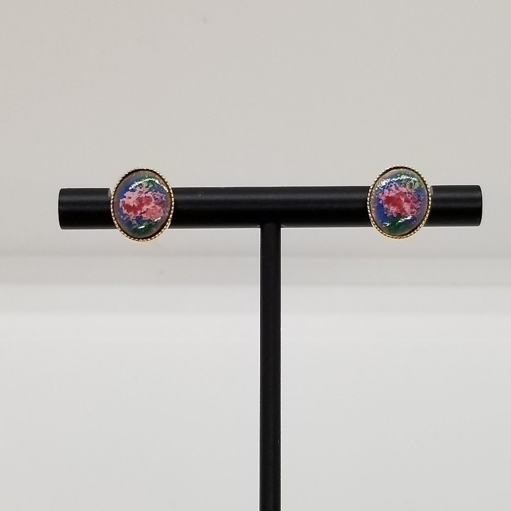 floral oval post earrings